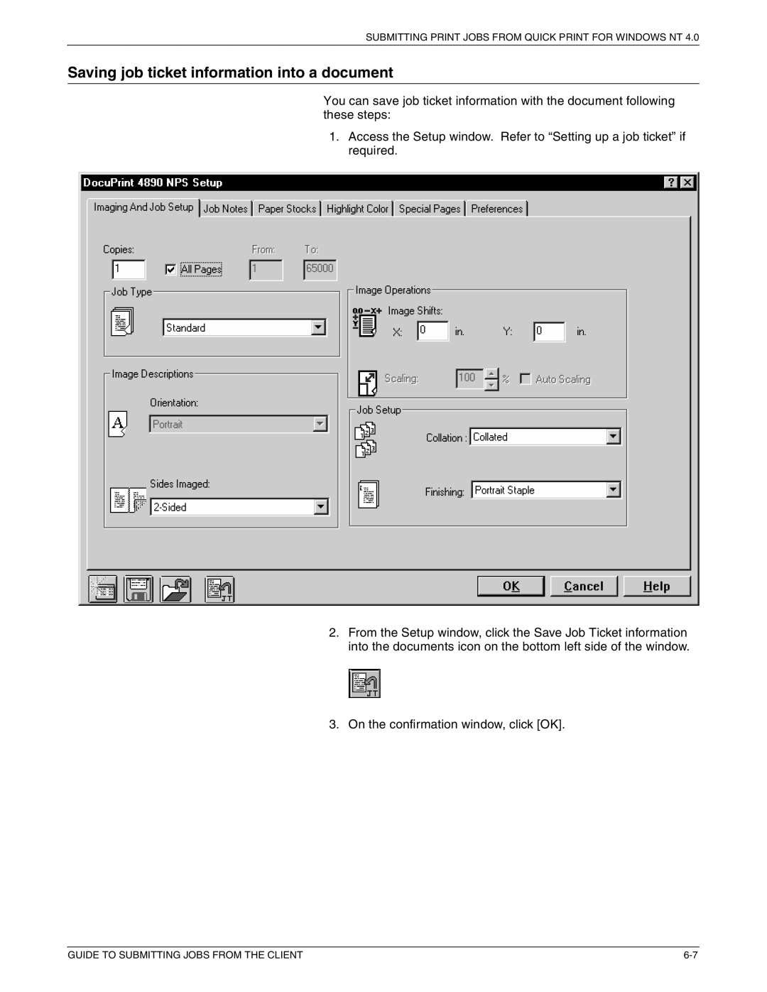 Xerox 721P87481 manual Saving job ticket information into a document 