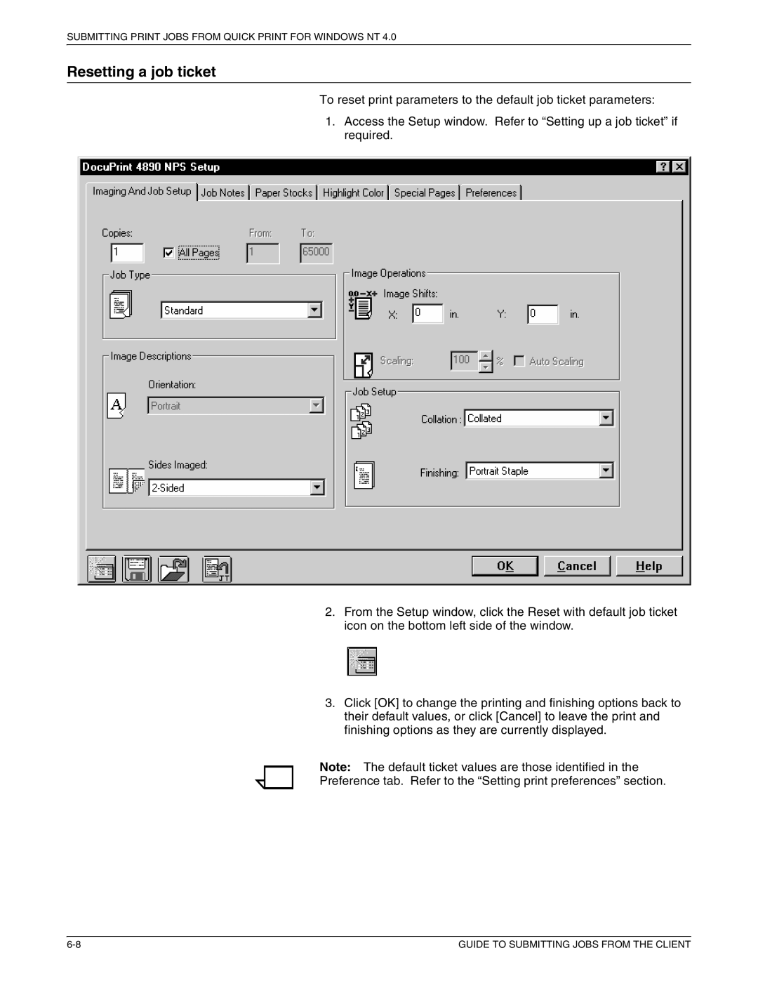 Xerox 721P87481 manual Resetting a job ticket 