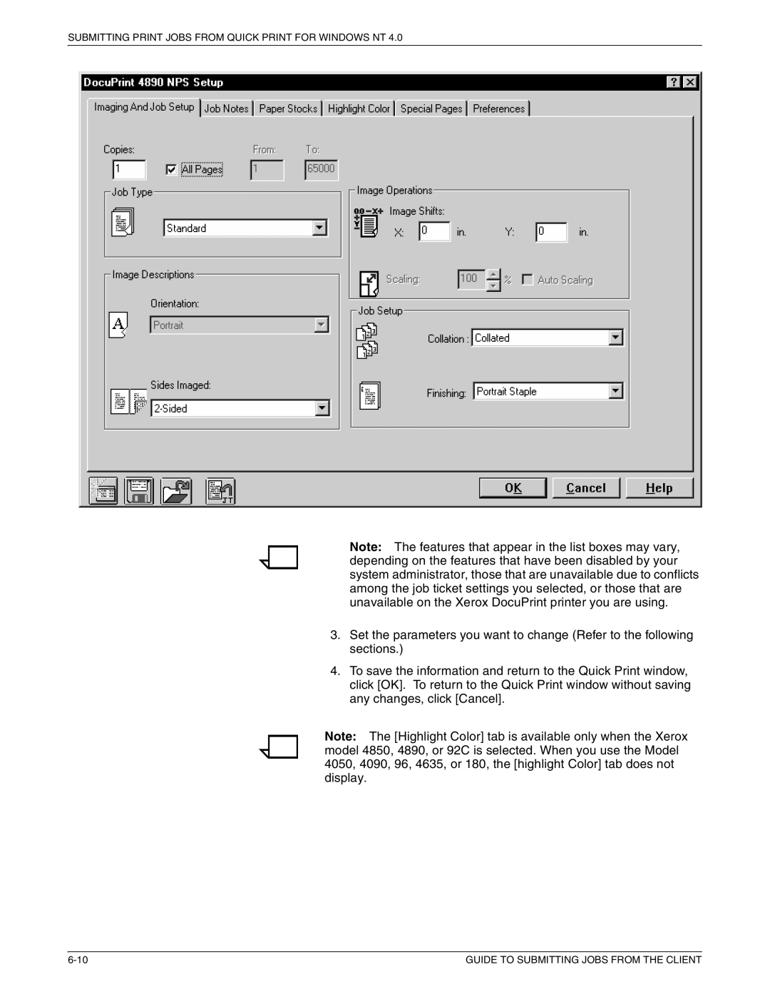 Xerox 721P87481 manual Submitting Print Jobs from Quick Print for Windows NT 