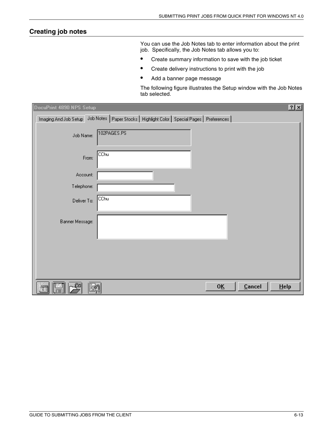 Xerox 721P87481 manual Creating job notes 