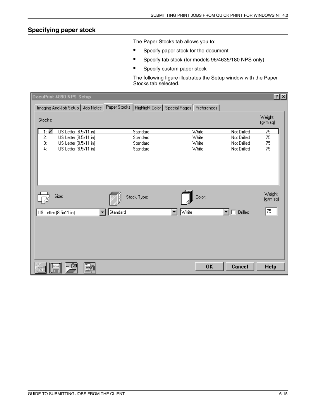 Xerox 721P87481 manual Specifying paper stock 