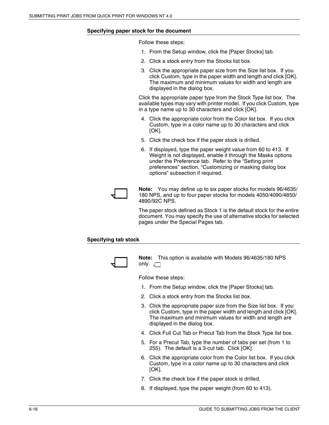 Xerox 721P87481 manual Specifying paper stock for the document, Specifying tab stock 