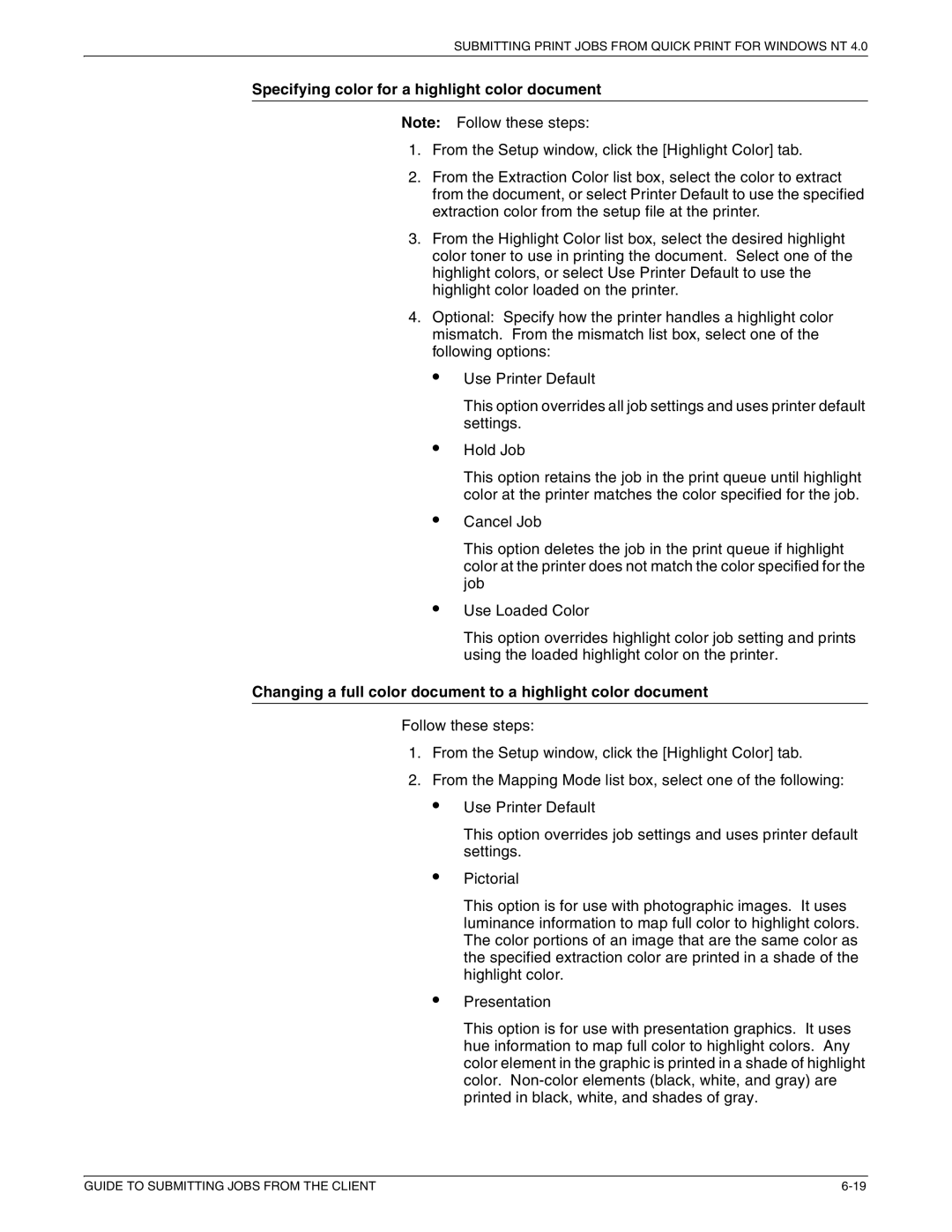 Xerox 721P87481 manual Specifying color for a highlight color document 