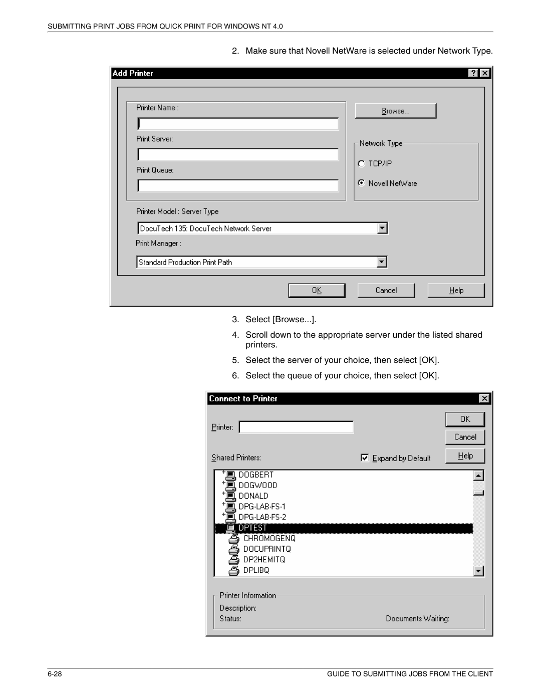 Xerox 721P87481 manual Submitting Print Jobs from Quick Print for Windows NT 