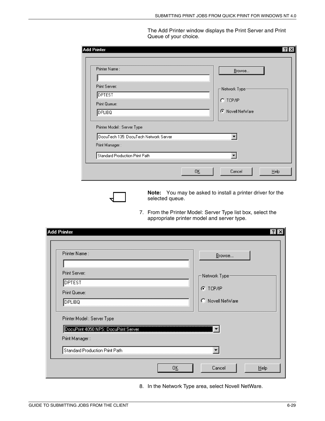 Xerox 721P87481 manual Submitting Print Jobs from Quick Print for Windows NT 