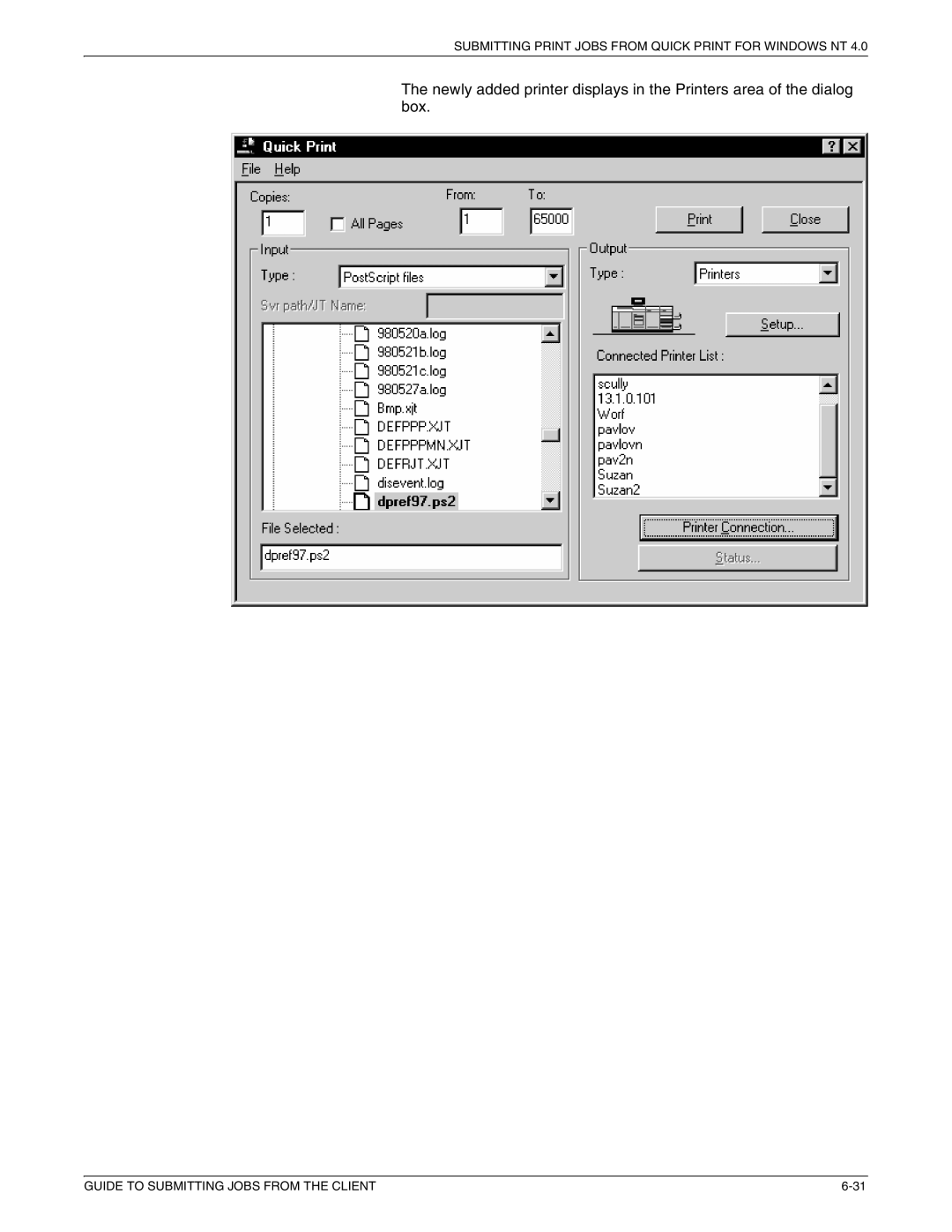 Xerox 721P87481 manual Submitting Print Jobs from Quick Print for Windows NT 