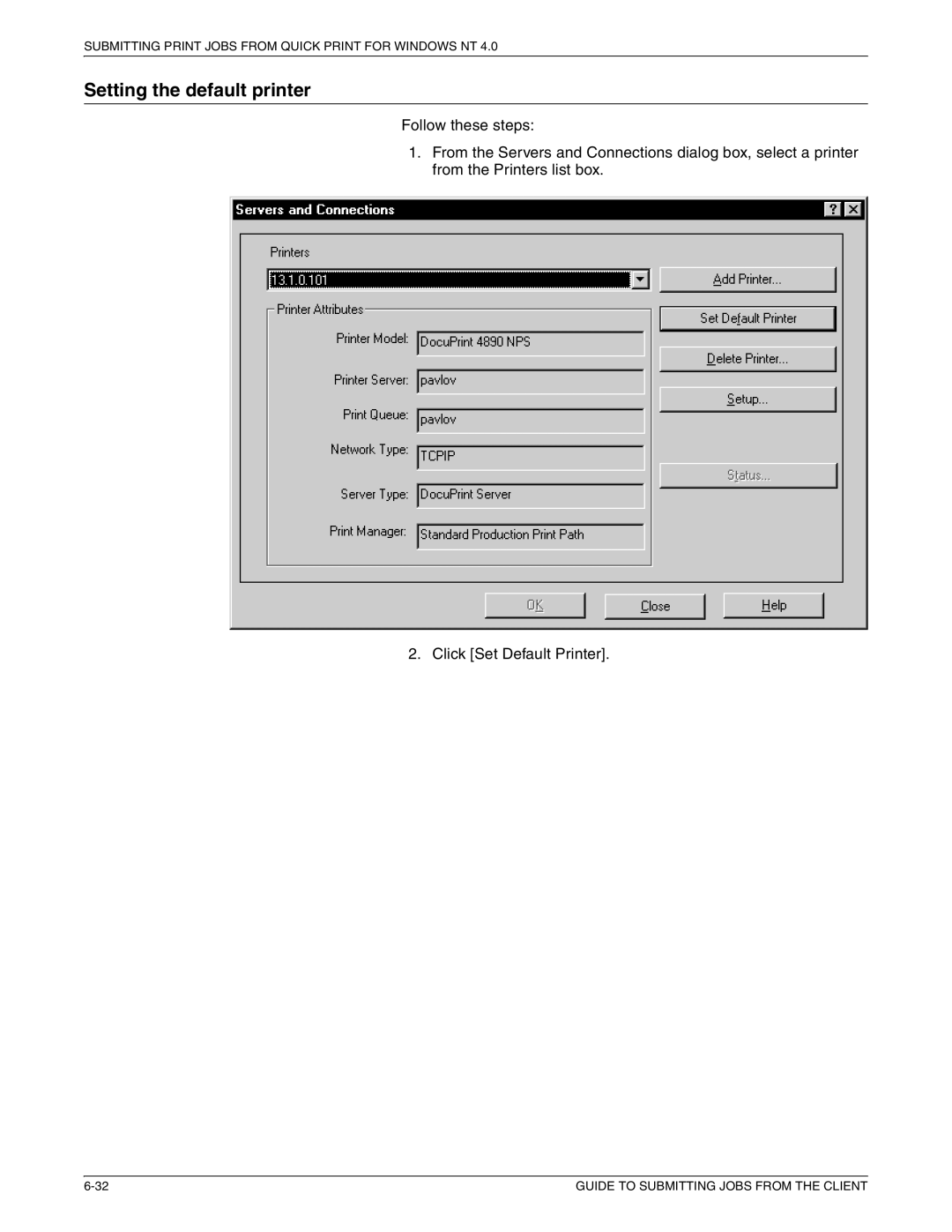 Xerox 721P87481 manual Setting the default printer 