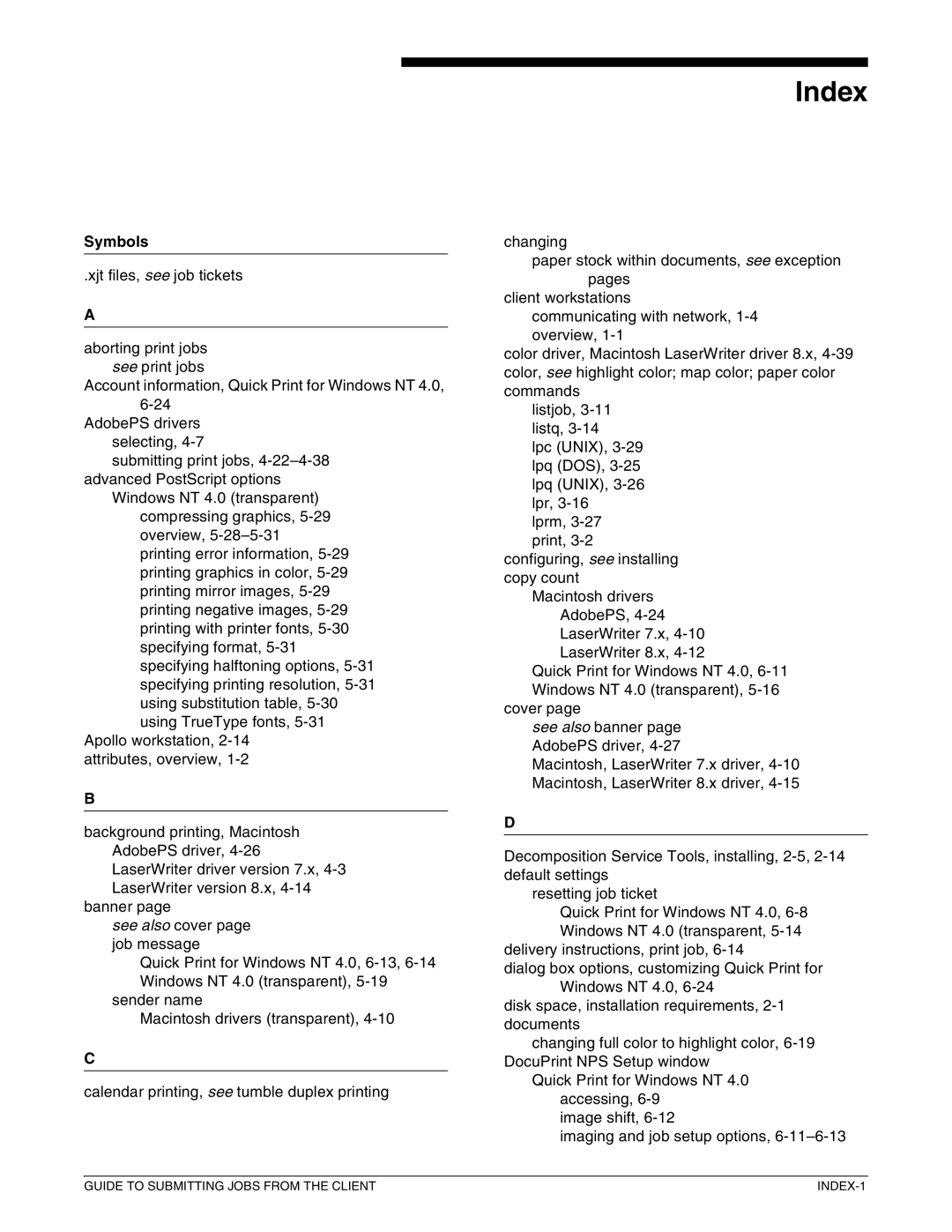 Xerox 721P87481 manual Index, Symbols 