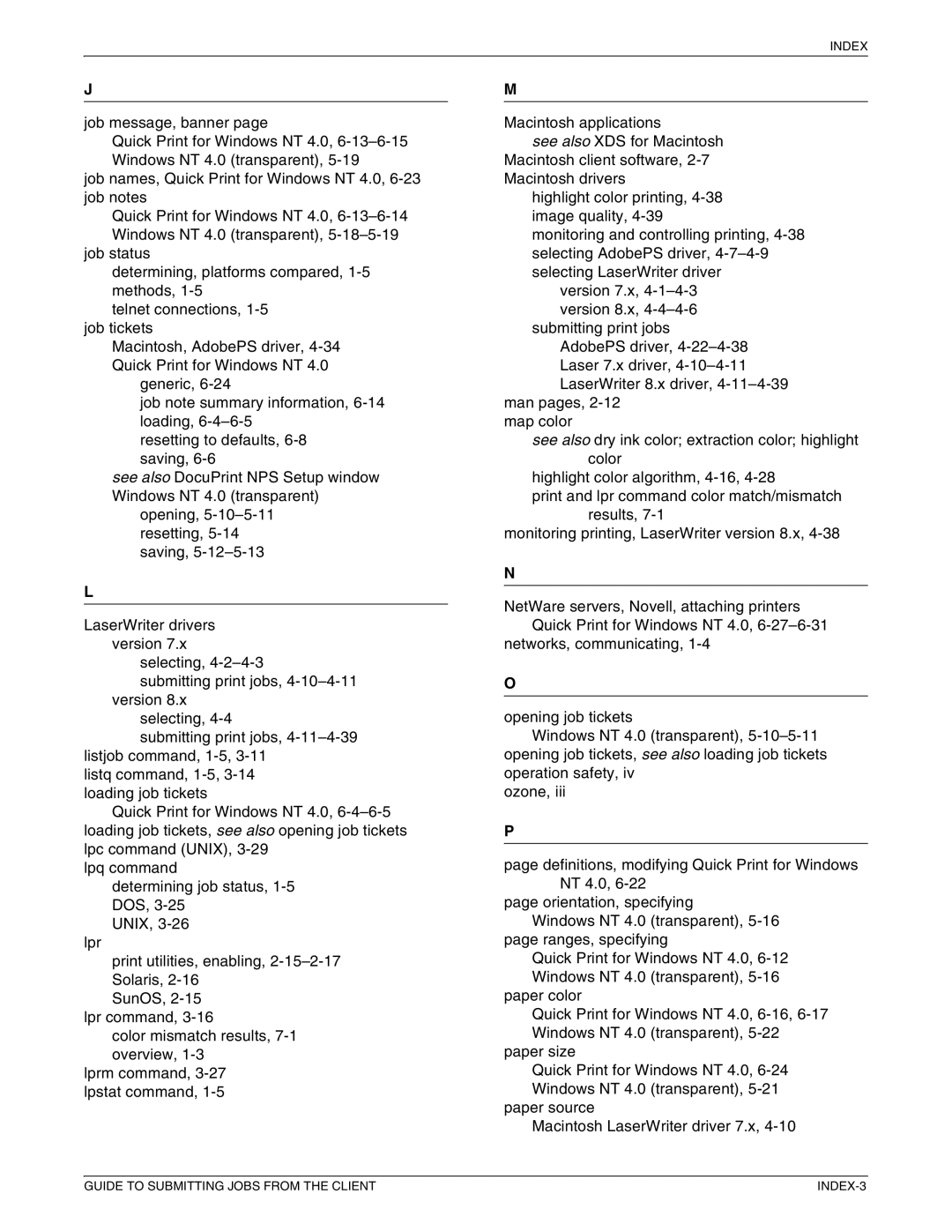 Xerox 721P87481 manual Guide to Submitting Jobs from the Client INDEX-3 