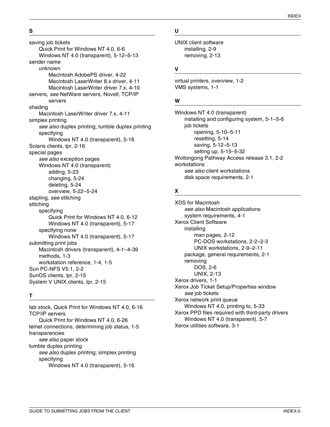 Xerox 721P87481 manual Guide to Submitting Jobs from the Client INDEX-5 