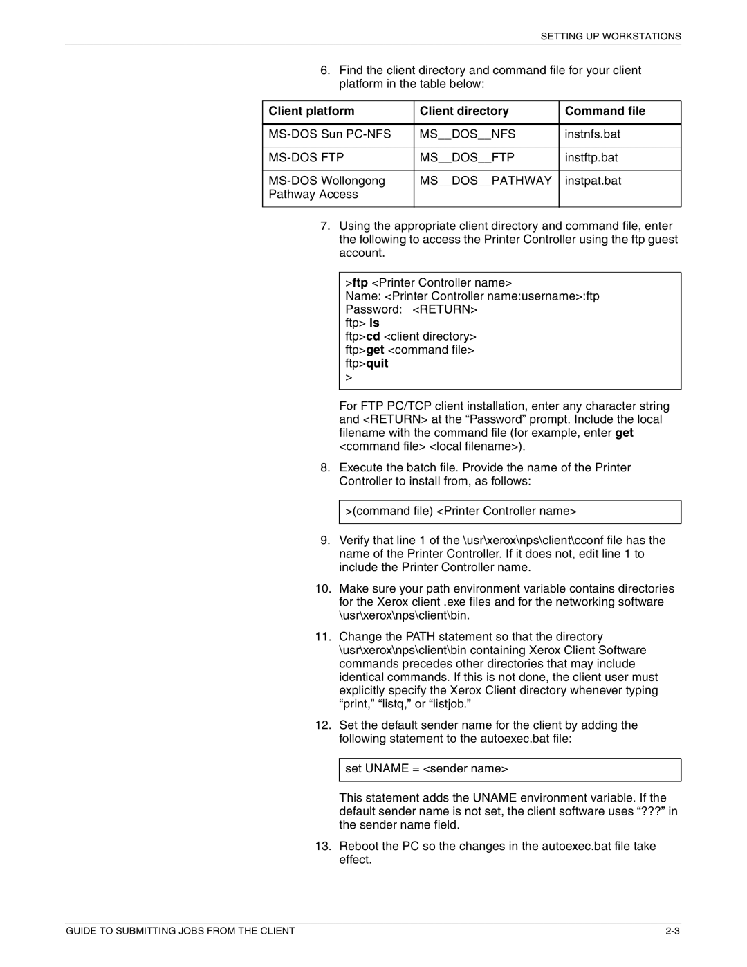 Xerox 721P87481 manual Client platform Client directory Command file, Msdospathway 