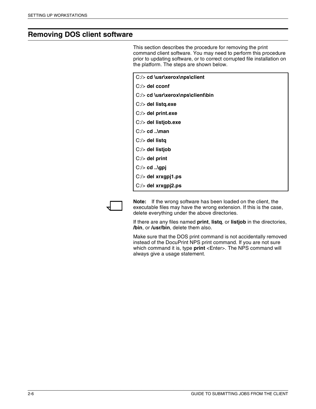 Xerox 721P87481 manual Removing DOS client software 