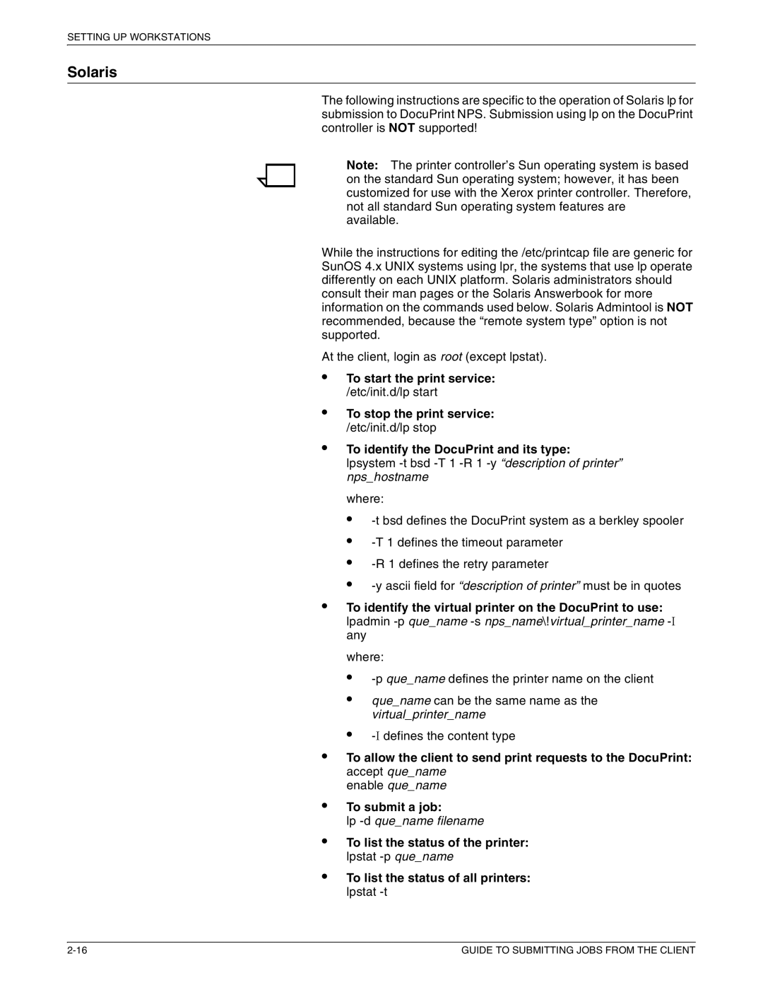 Xerox 721P87481 manual Solaris, To submit a job 