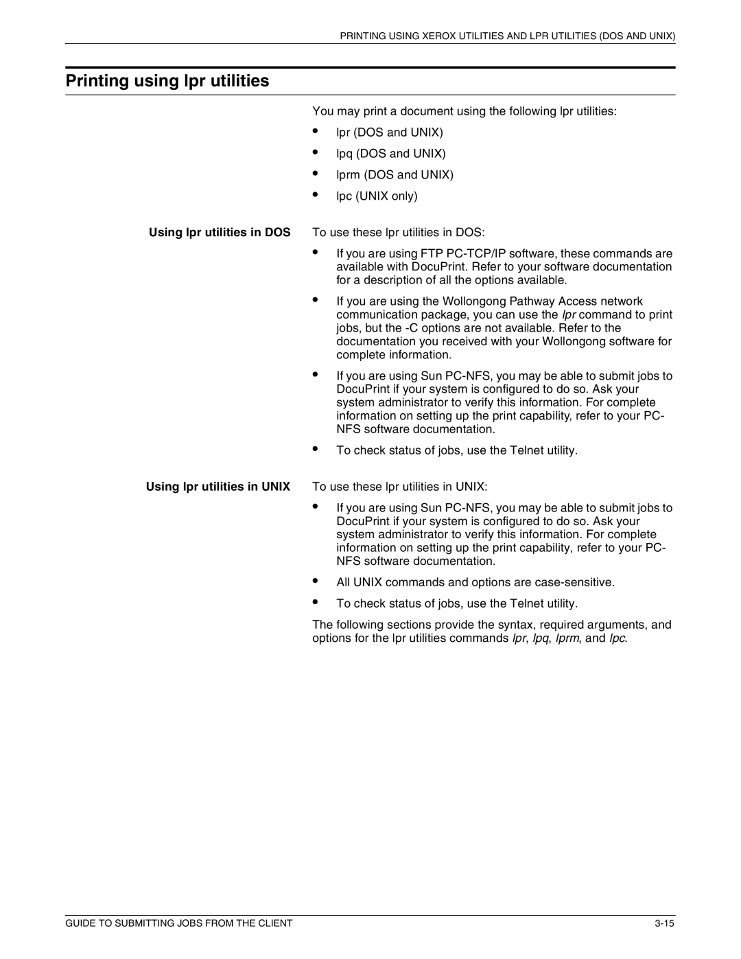 Xerox 721P87481 manual Printing using lpr utilities 