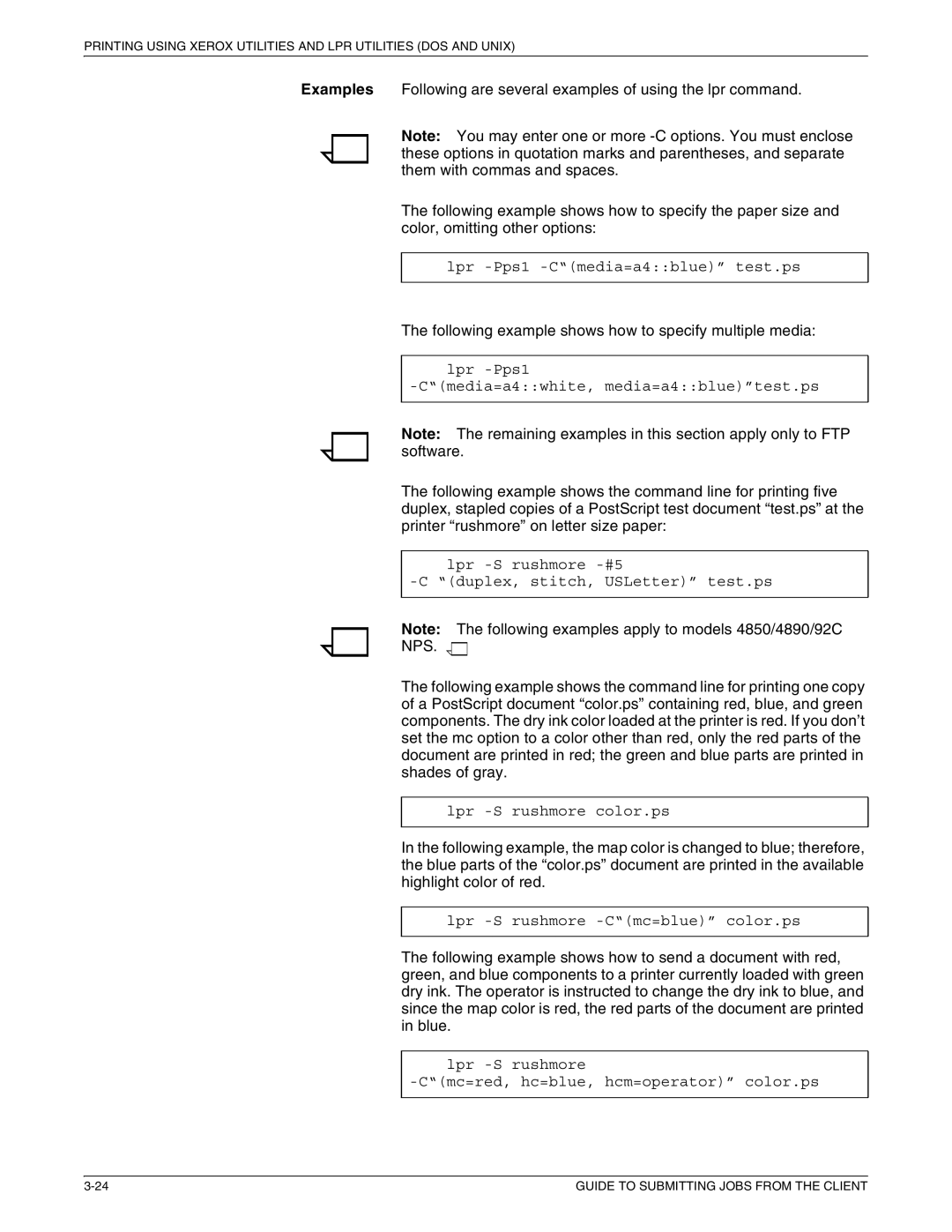 Xerox 721P87481 manual Lpr -Pps1 -Cmedia=a4blue test.ps 