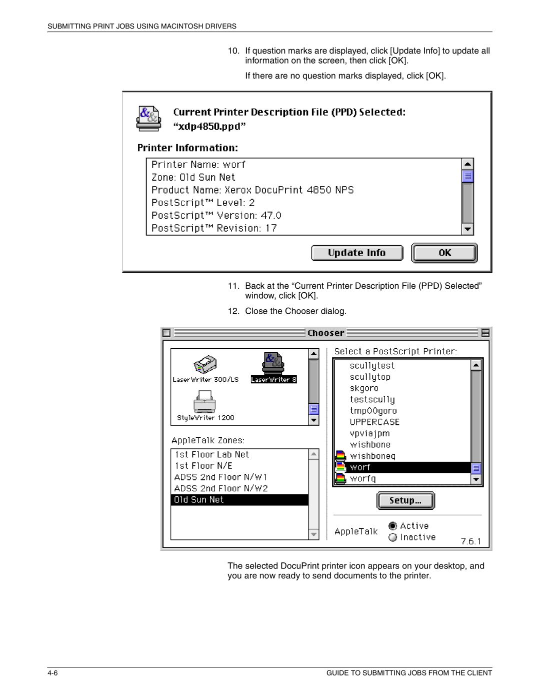 Xerox 721P87481 manual Submitting Print Jobs Using Macintosh Drivers 