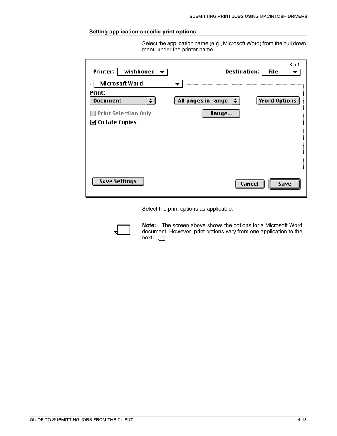 Xerox 721P87481 manual Setting application-specific print options 