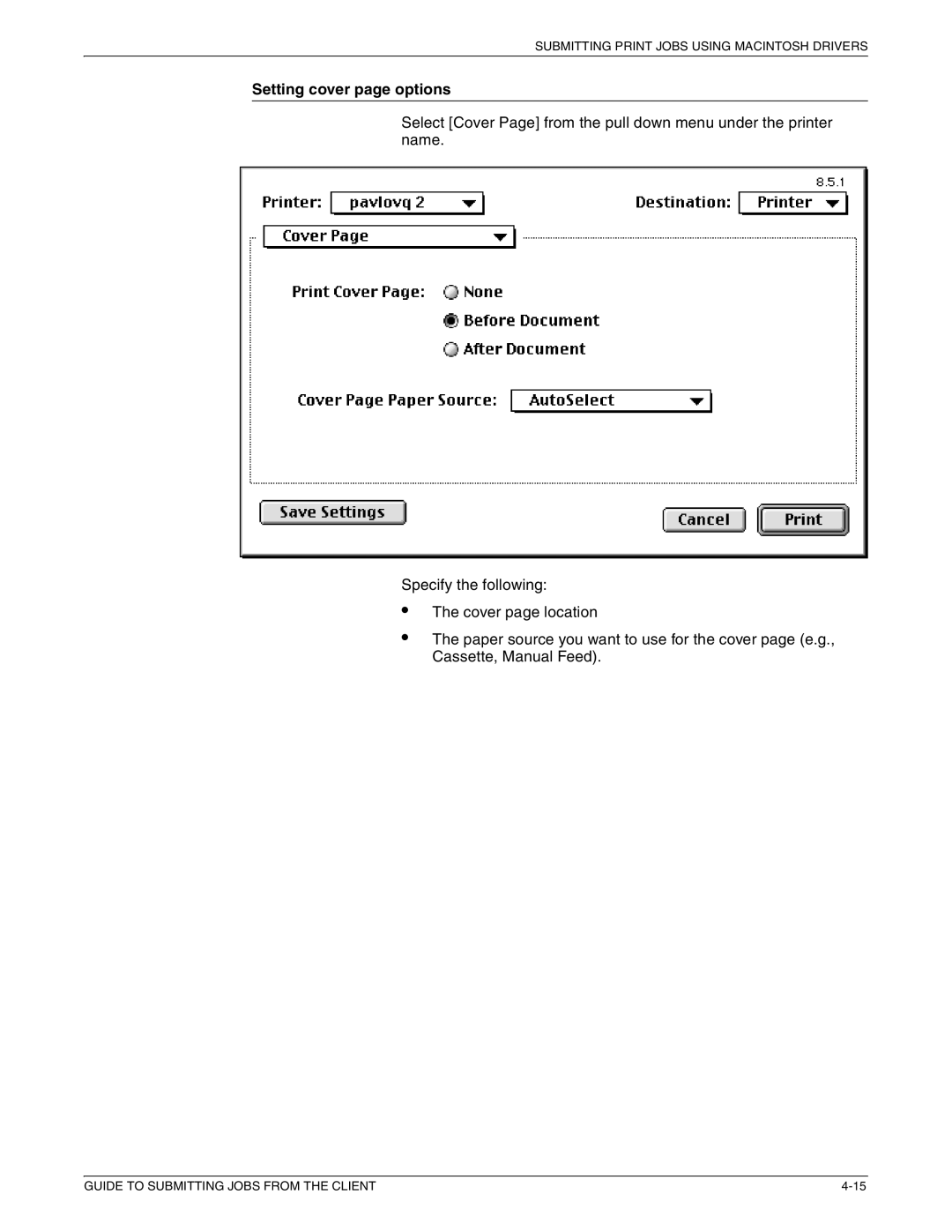 Xerox 721P87481 manual Setting cover page options 