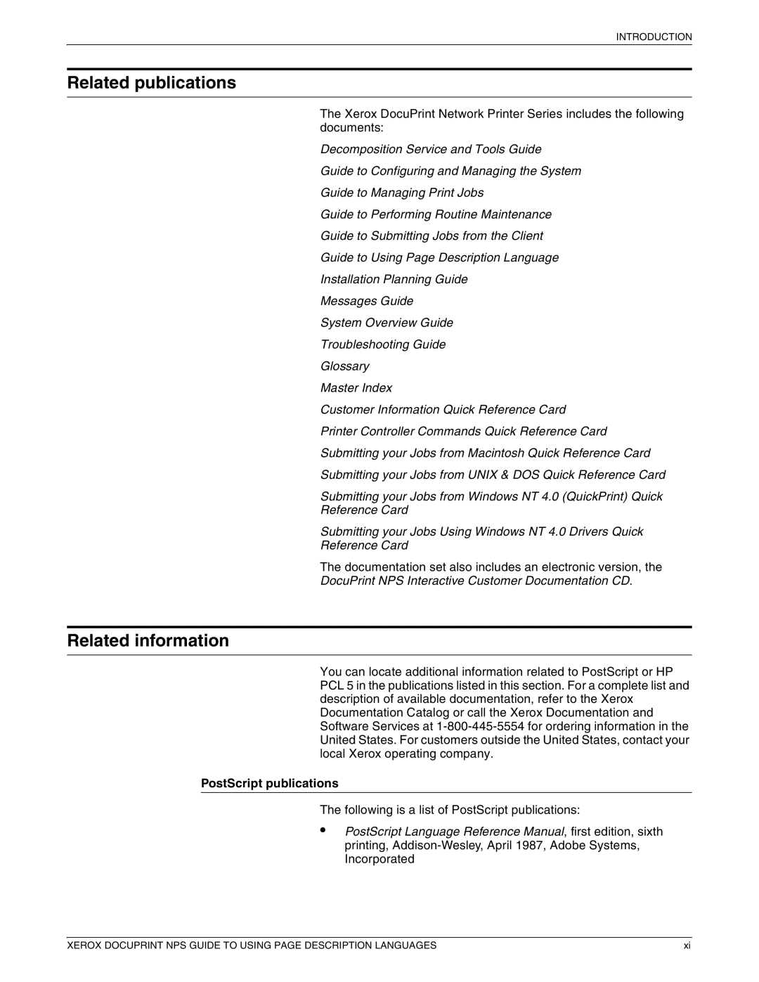 Xerox 721P87491 manual Related publications, Related information, PostScript publications 