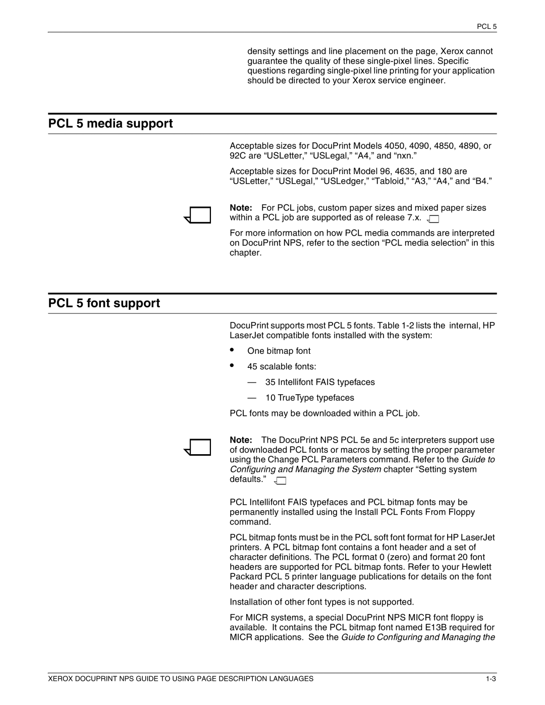 Xerox 721P87491 manual PCL 5 media support, PCL 5 font support 