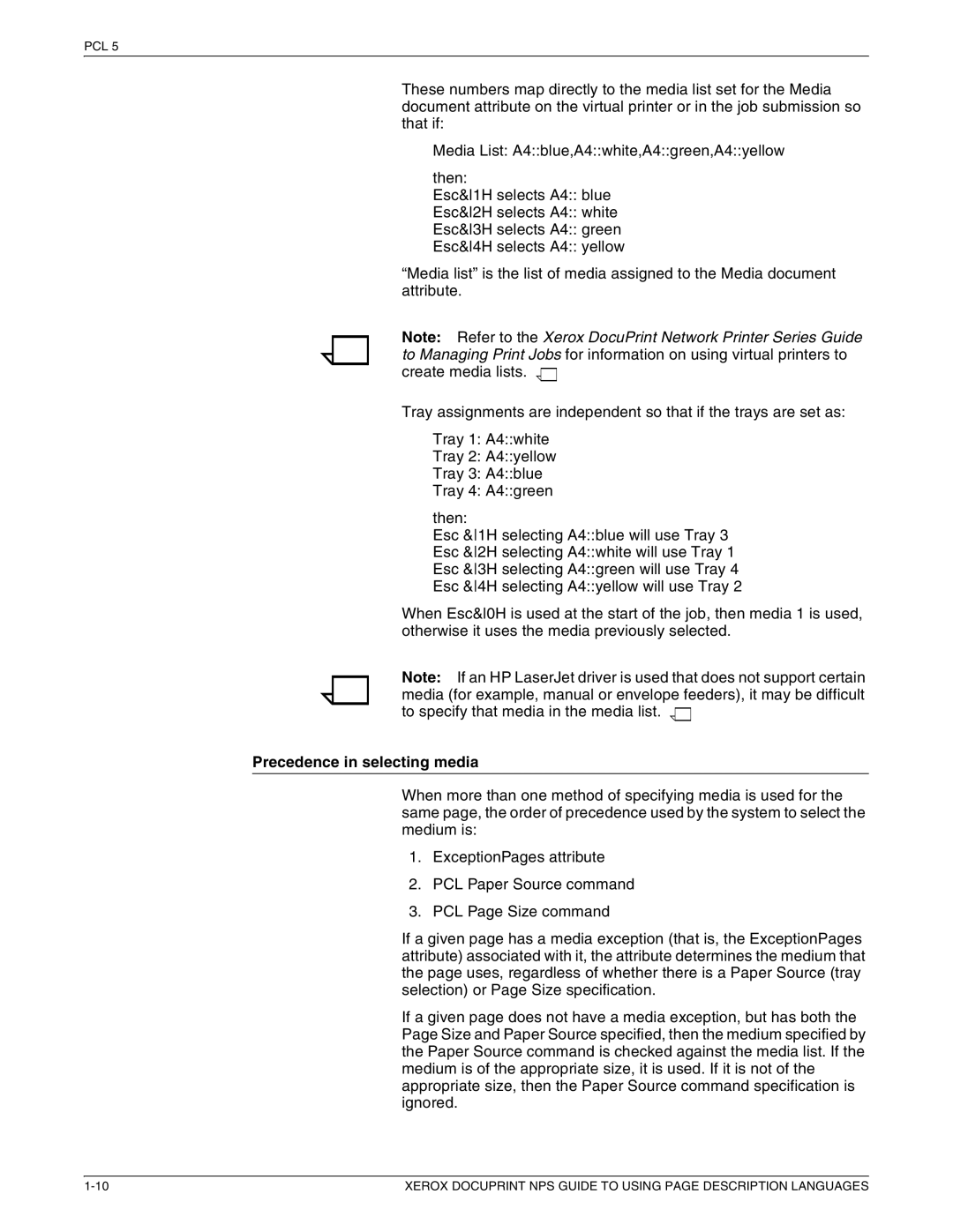 Xerox 721P87491 manual Precedence in selecting media 