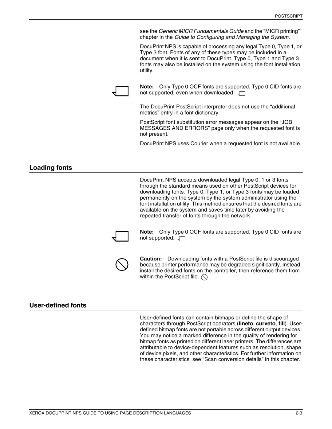 Xerox 721P87491 manual Loading fonts, User-defined fonts 