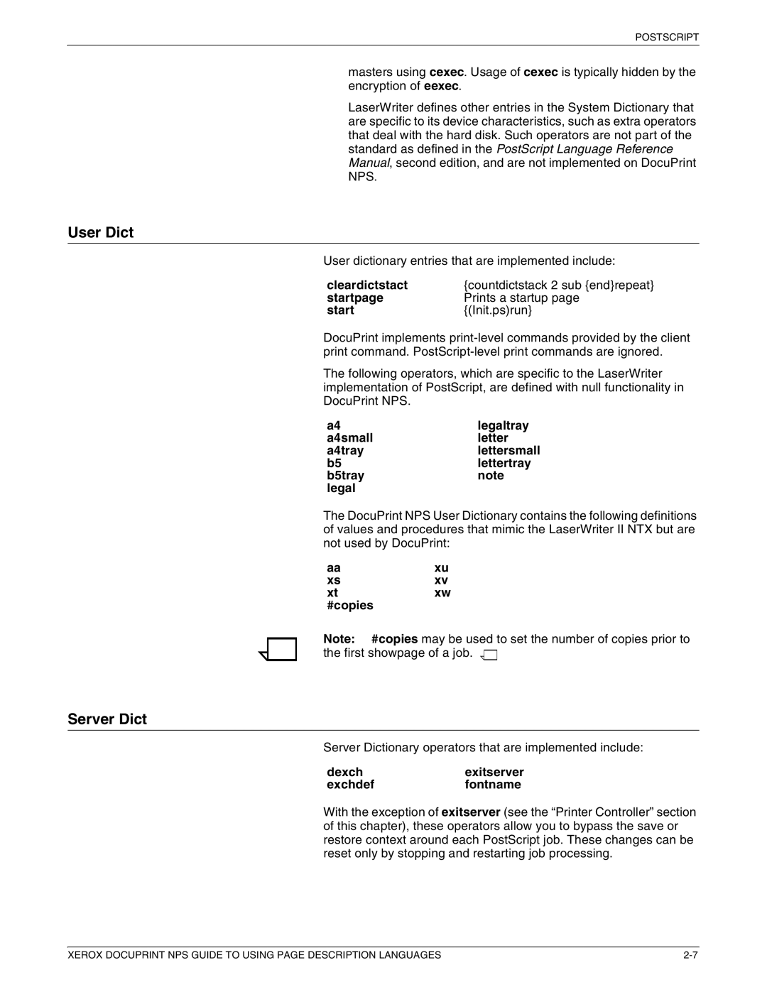 Xerox 721P87491 manual User Dict, Server Dict 