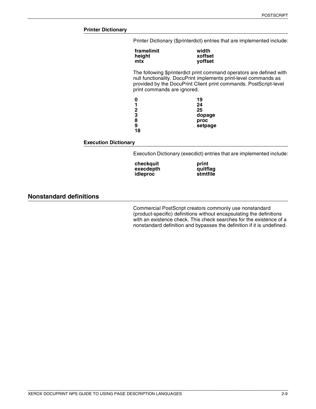 Xerox 721P87491 manual Nonstandard definitions 