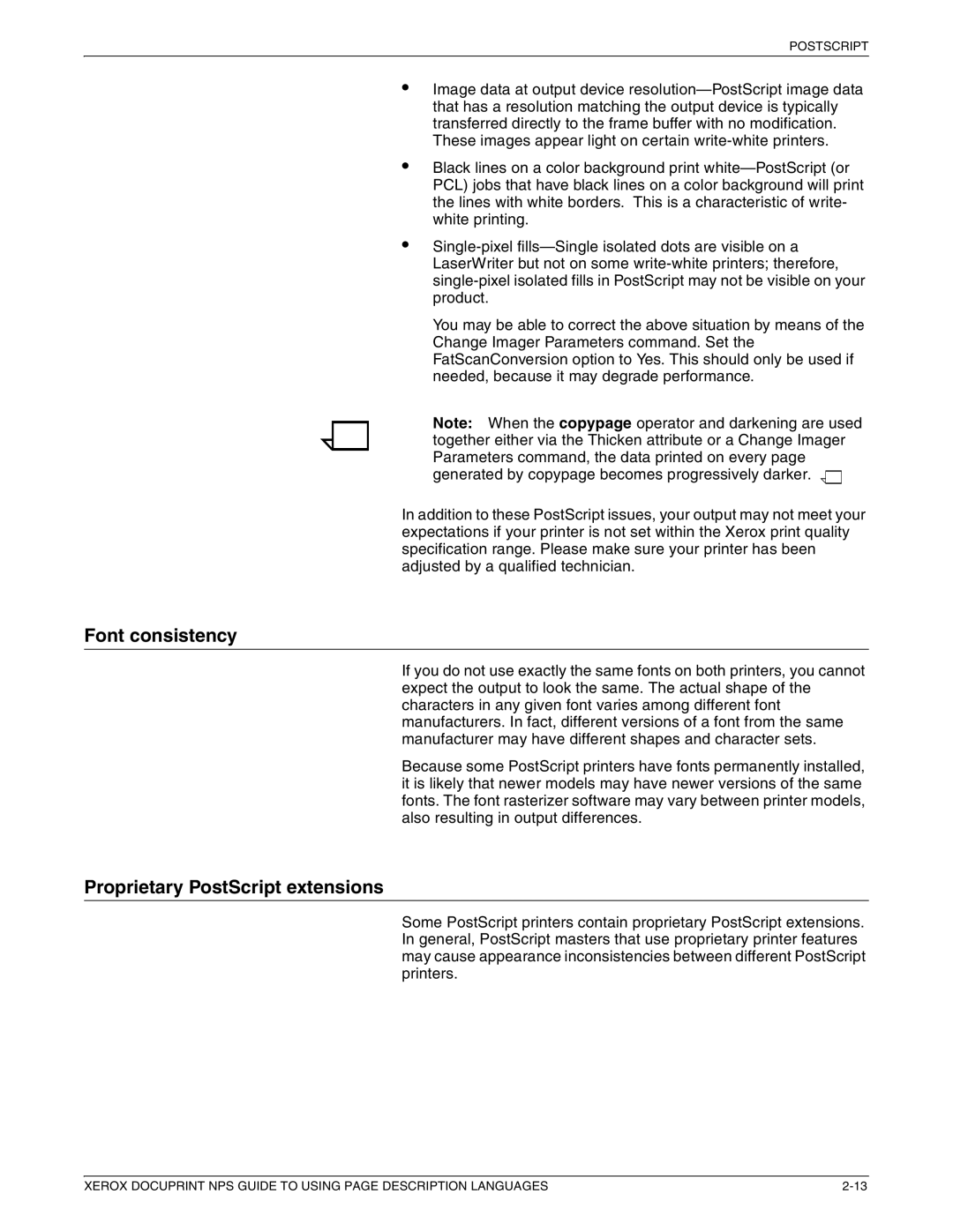 Xerox 721P87491 manual Font consistency, Proprietary PostScript extensions 