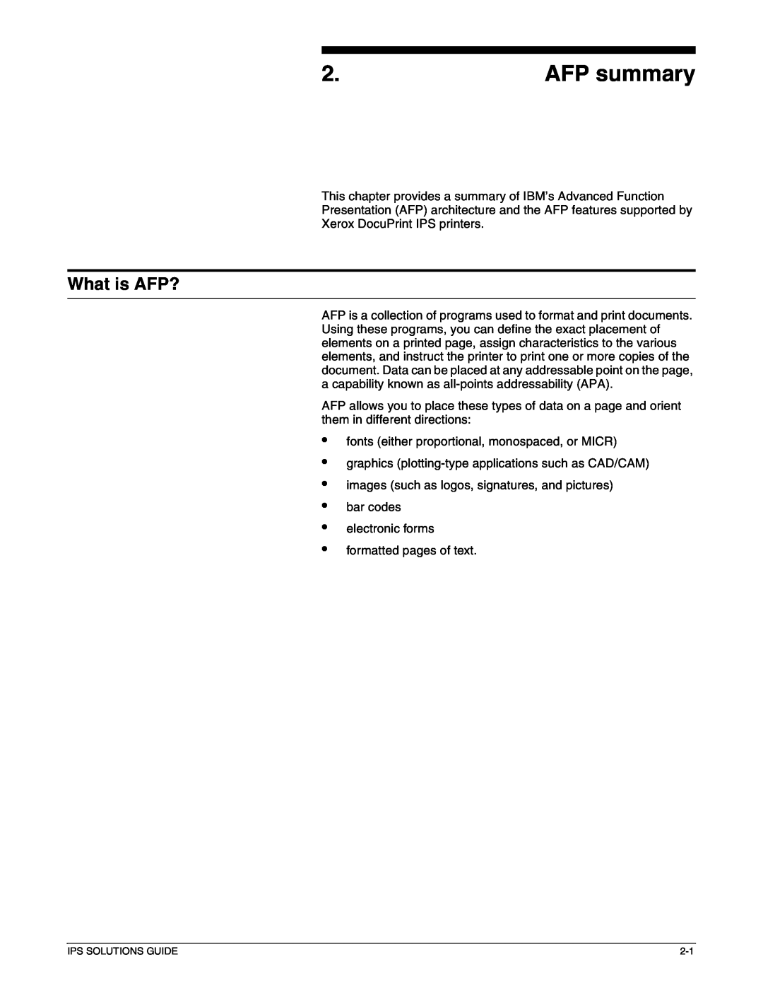 Xerox 721P88200 manual AFP summary, What is AFP?, • • • • • • 