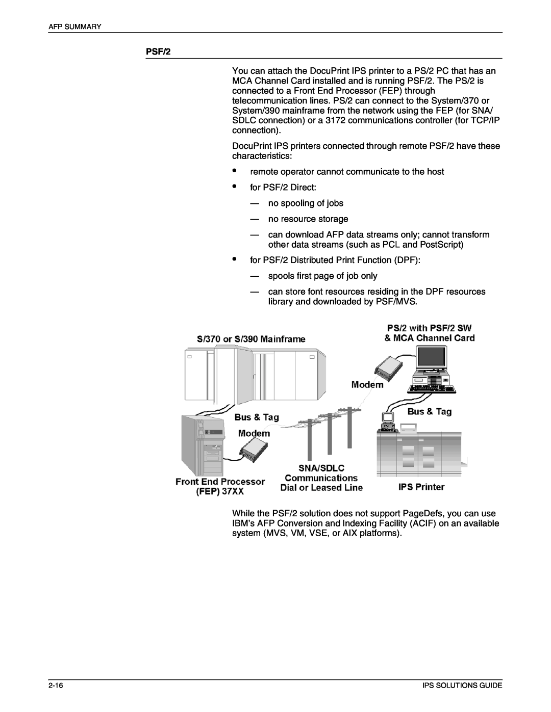 Xerox 721P88200 manual • • •, PSF/2 