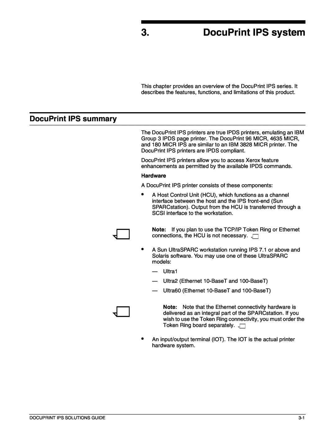 Xerox 721P88200 manual DocuPrint IPS system, DocuPrint IPS summary, Hardware 