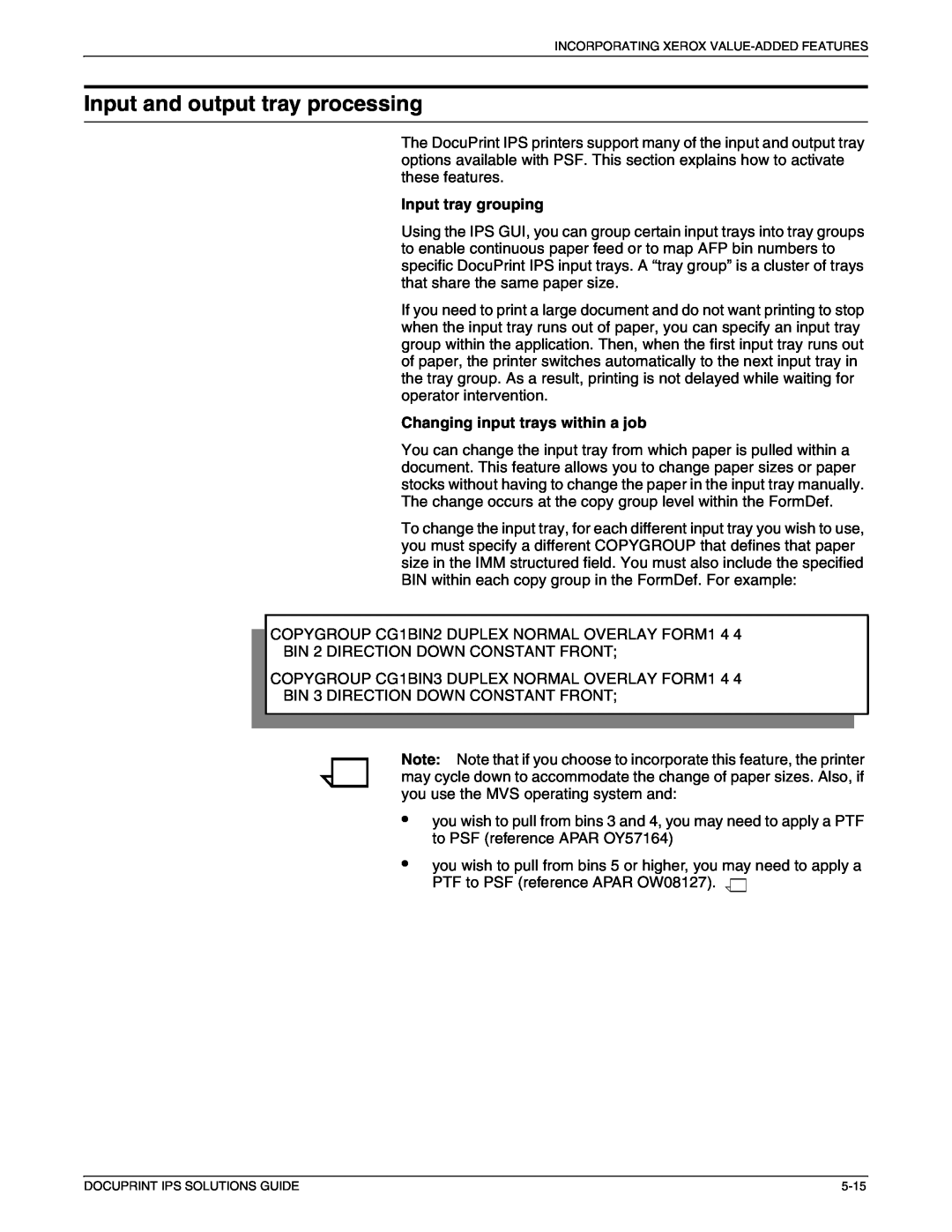 Xerox 721P88200 manual Input and output tray processing, Input tray grouping, Changing input trays within a job 