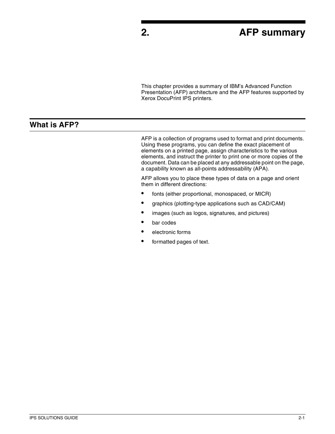 Xerox 721P88200 manual AFP summary, What is AFP? 