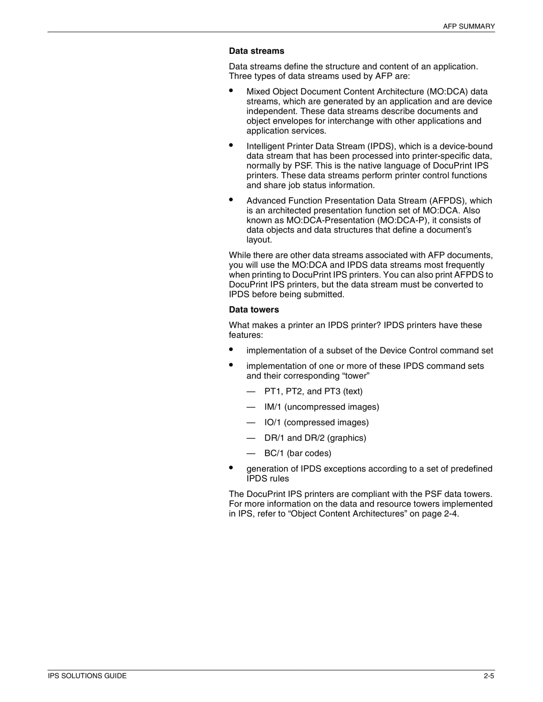 Xerox 721P88200 manual Data streams, Data towers 