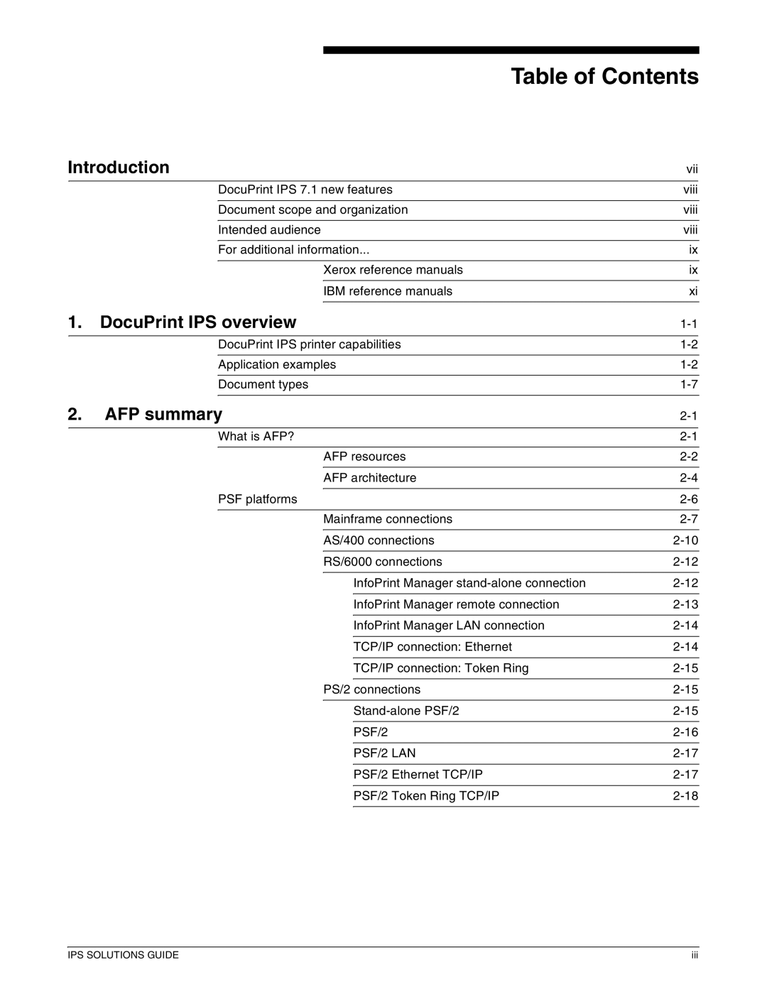 Xerox 721P88200 manual Table of Contents 