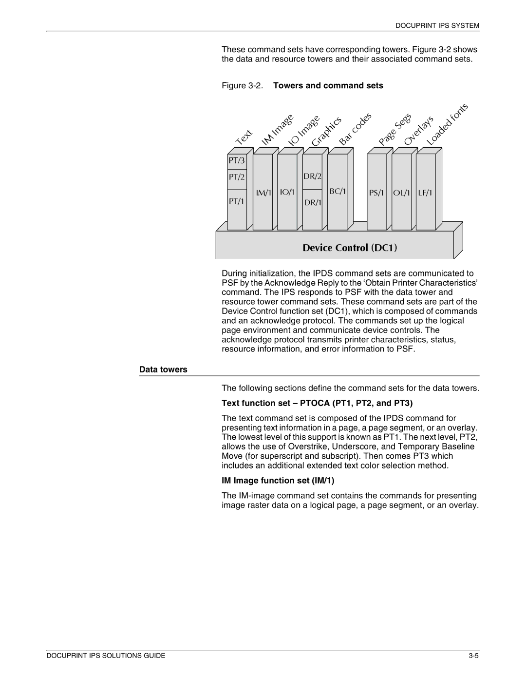 Xerox 721P88200 manual Text function set Ptoca PT1, PT2, and PT3, IM Image function set IM/1 