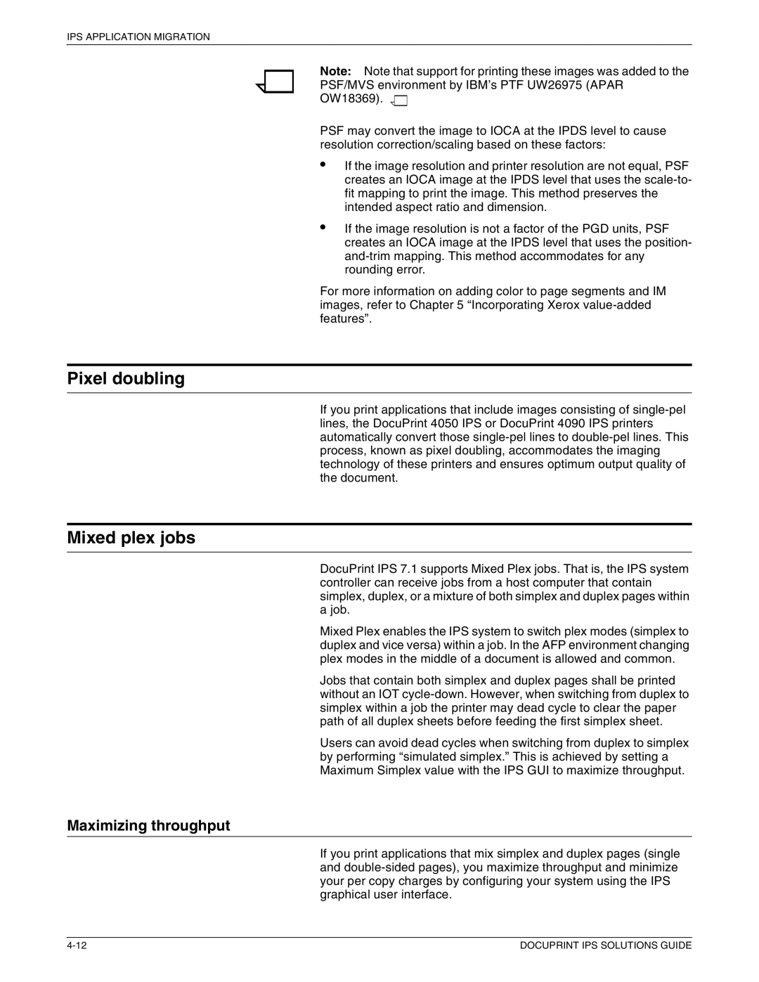 Xerox 721P88200 manual Pixel doubling, Mixed plex jobs, Maximizing throughput 