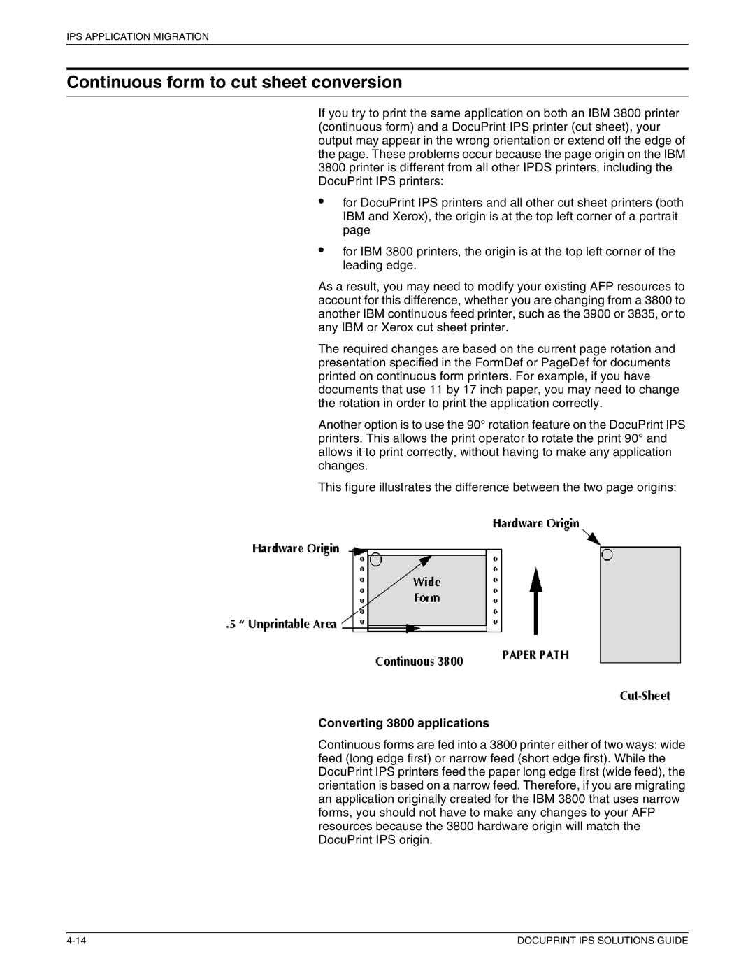 Xerox 721P88200 manual Continuous form to cut sheet conversion, Converting 3800 applications 