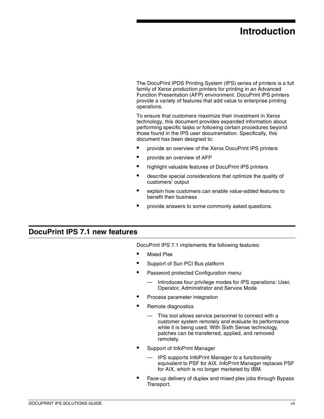 Xerox 721P88200 manual Introduction, DocuPrint IPS 7.1 new features 