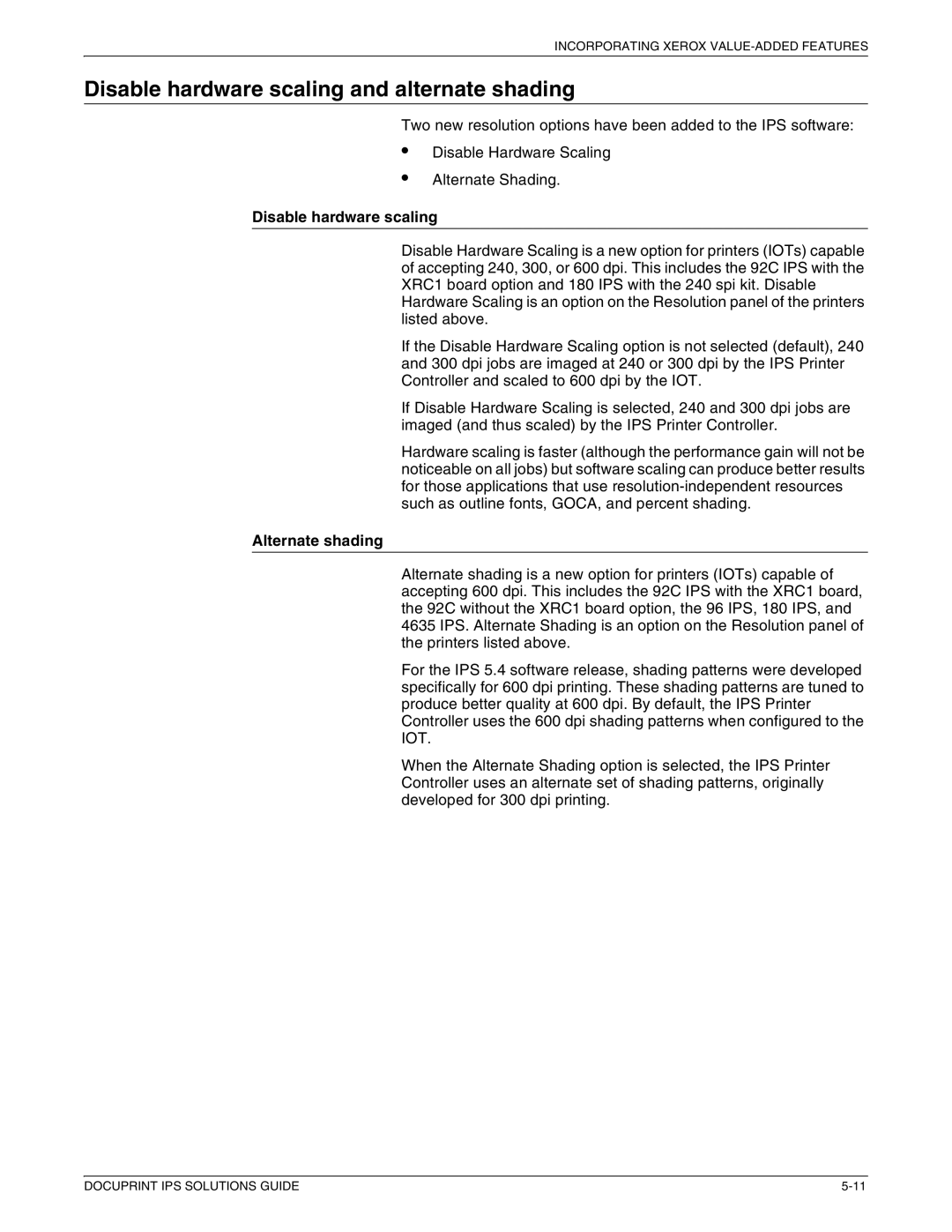 Xerox 721P88200 manual Disable hardware scaling and alternate shading, Alternate shading 