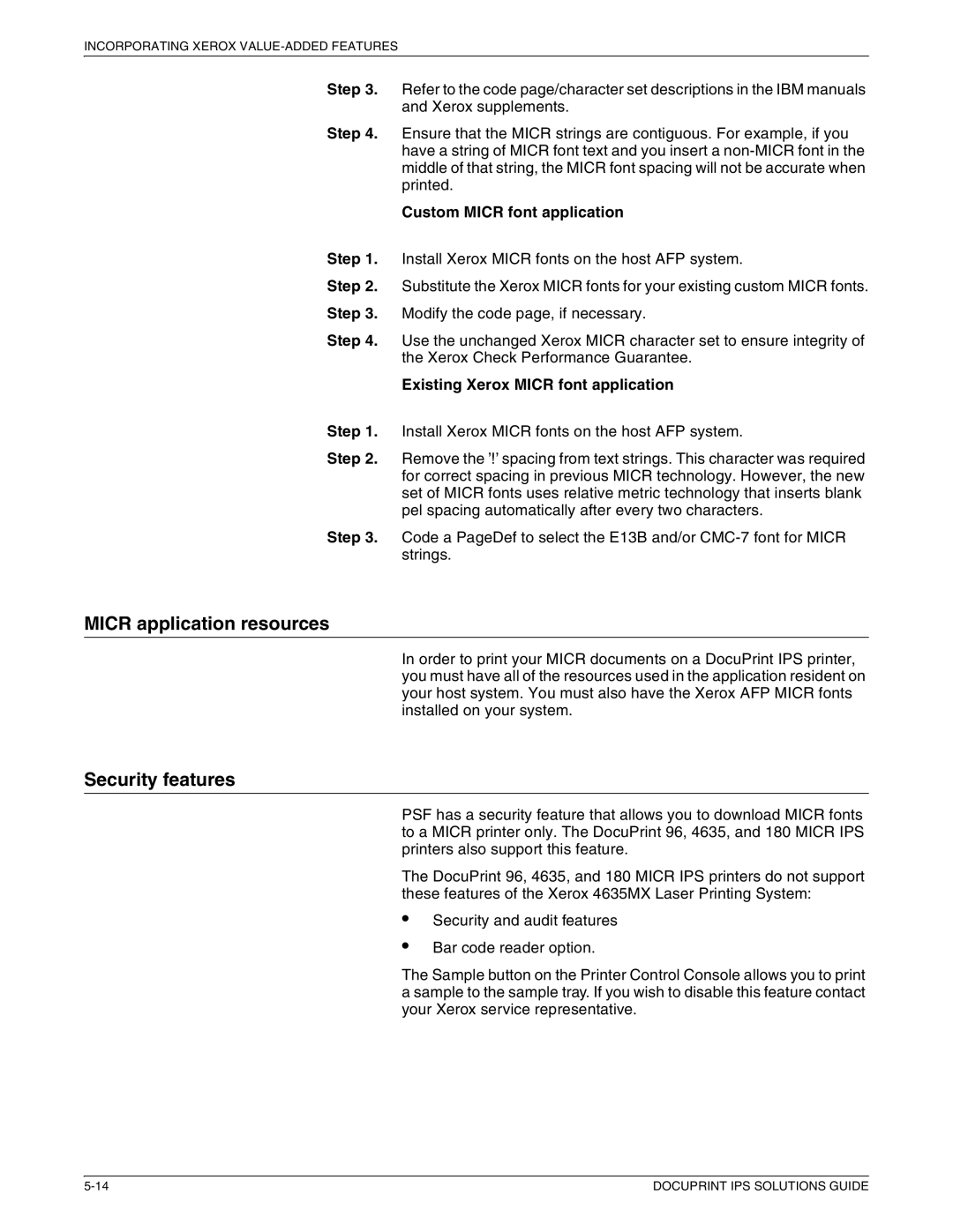 Xerox 721P88200 manual Micr application resources, Security features, Custom Micr font application 