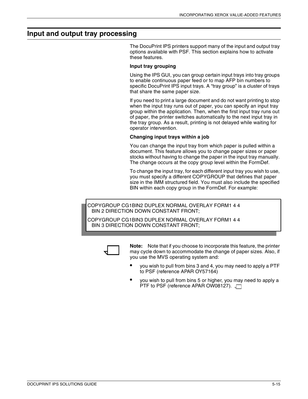 Xerox 721P88200 manual Input and output tray processing, Input tray grouping, Changing input trays within a job 