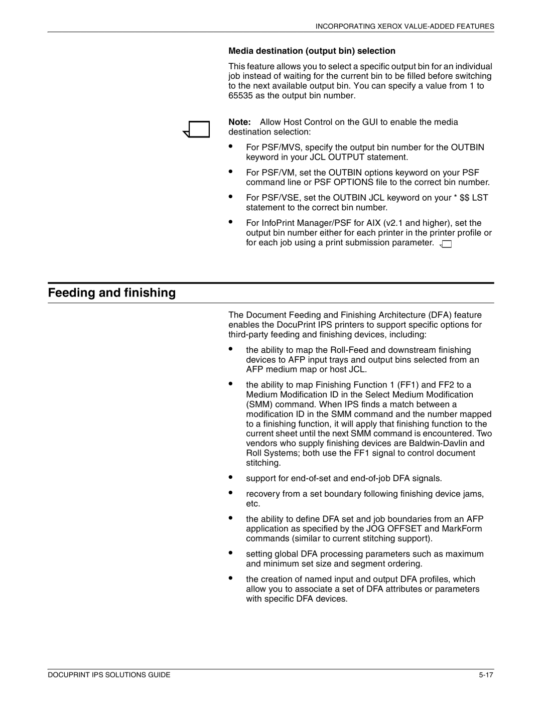 Xerox 721P88200 manual Feeding and finishing, Media destination output bin selection 