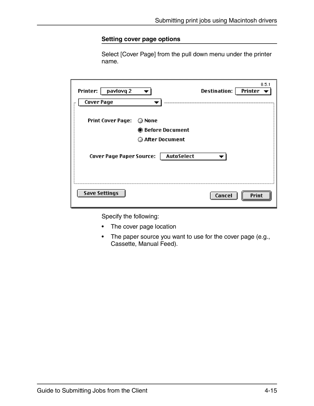 Xerox 721P90350 manual Setting cover page options 