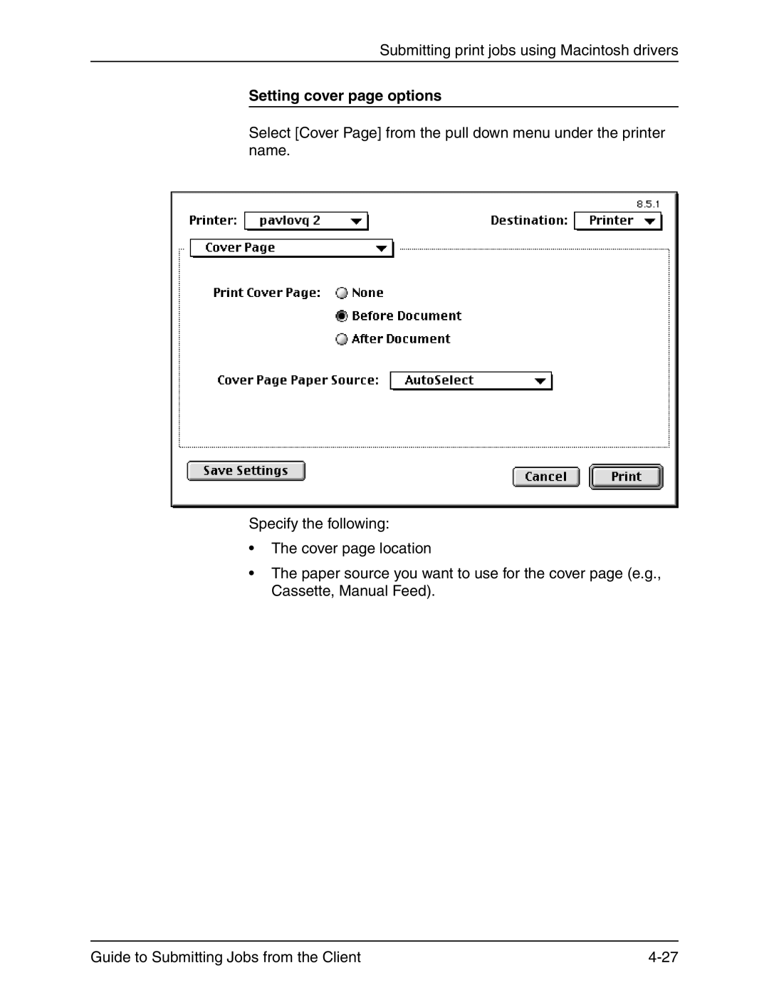 Xerox 721P90350 manual Setting cover page options 