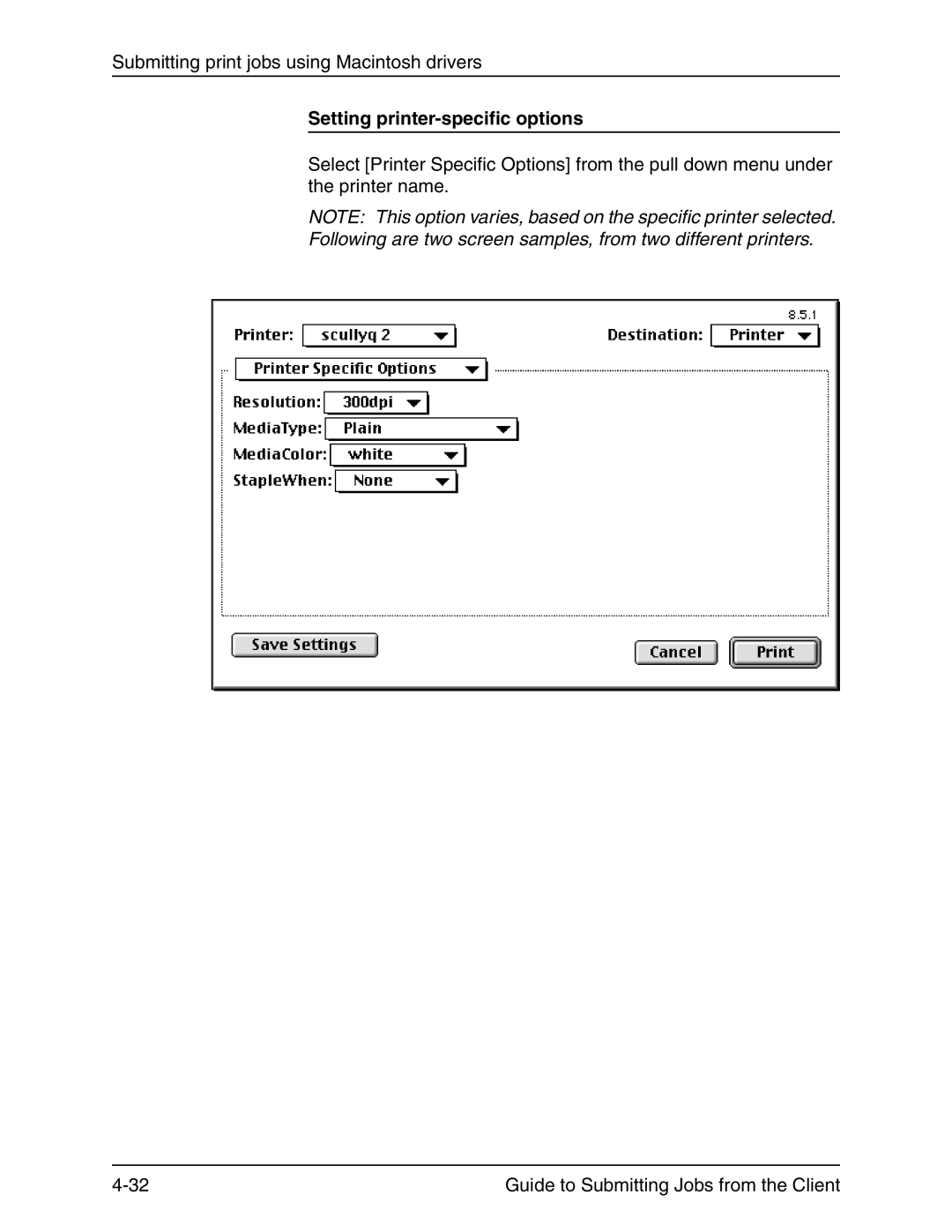 Xerox 721P90350 manual Setting printer-specific options 