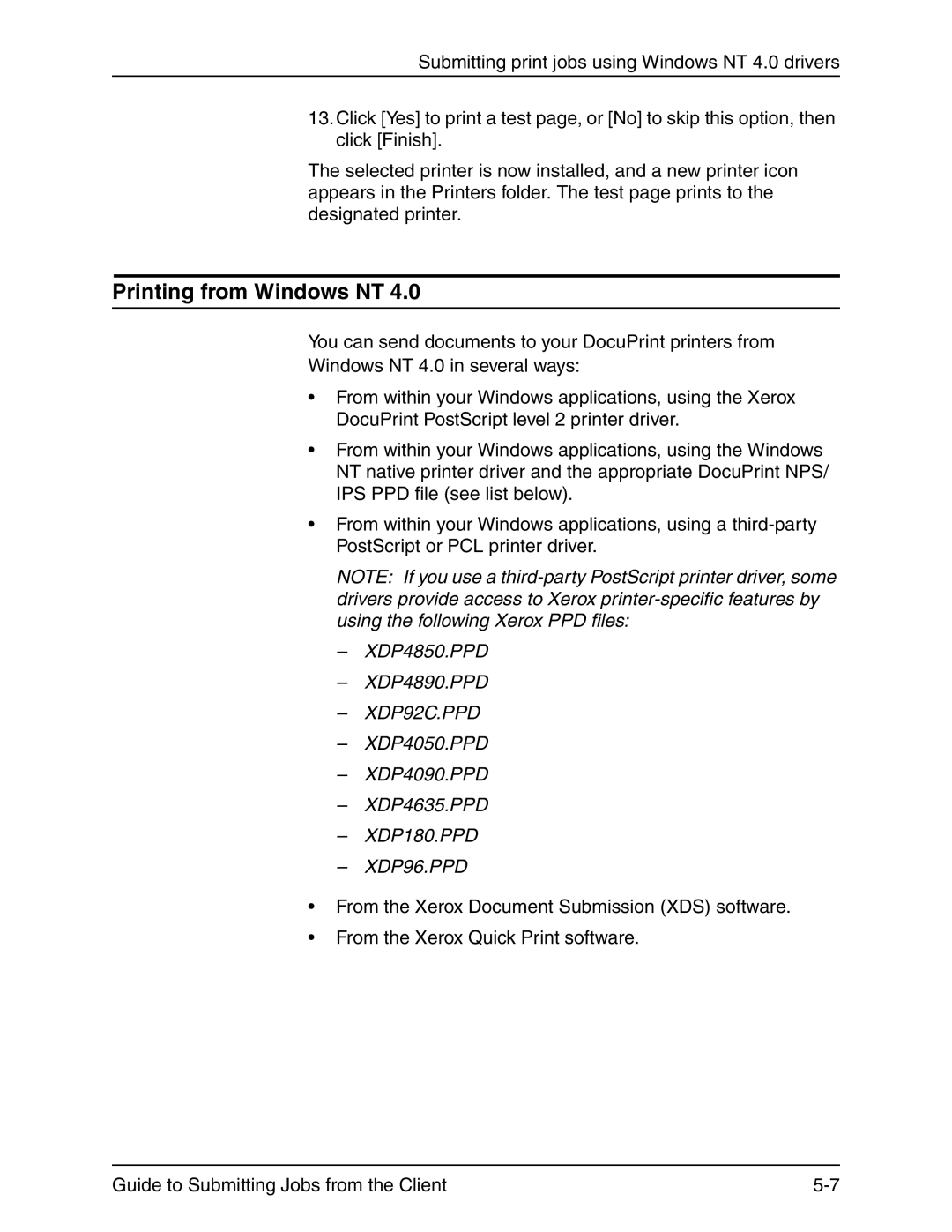 Xerox 721P90350 manual Printing from Windows NT, XDP96.PPD 