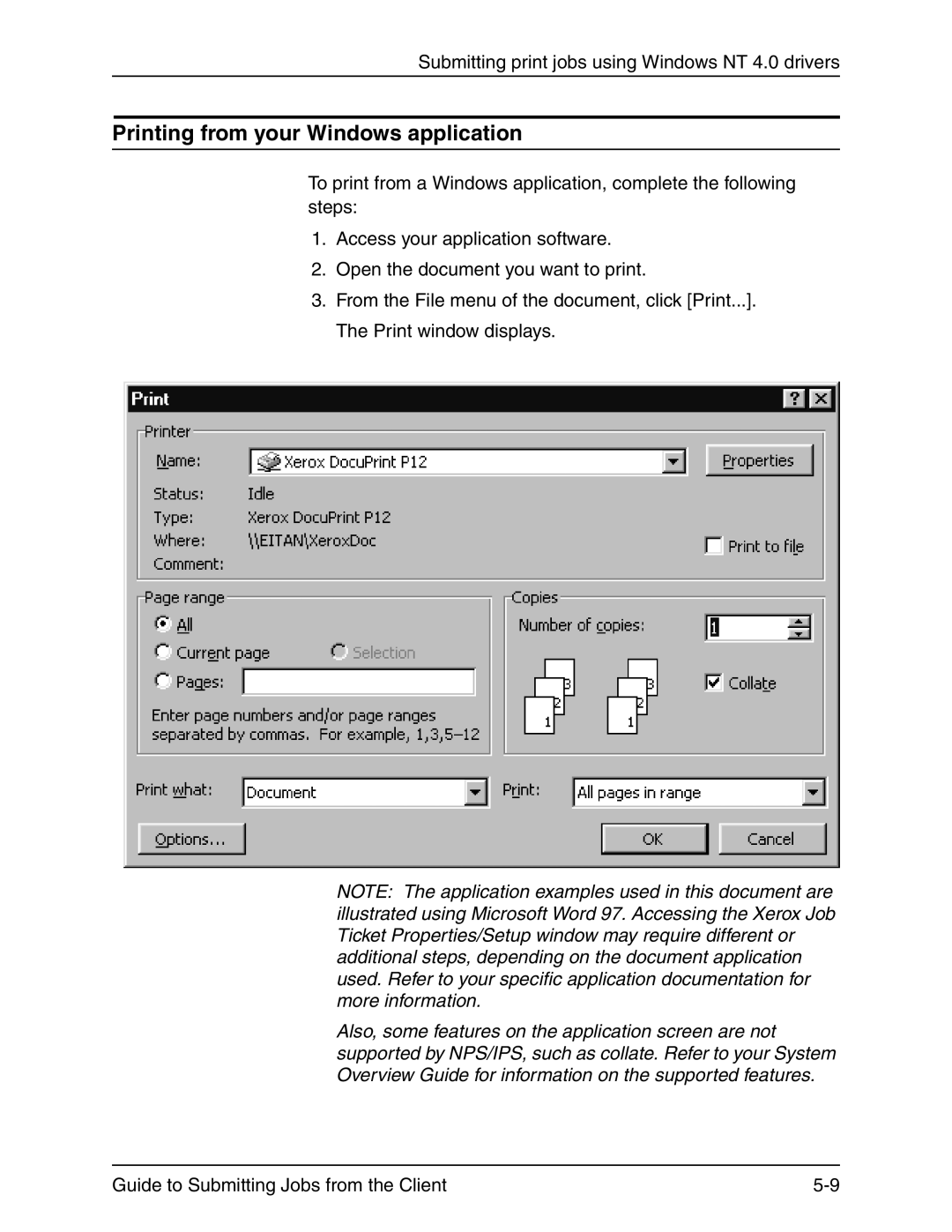 Xerox 721P90350 manual Printing from your Windows application 