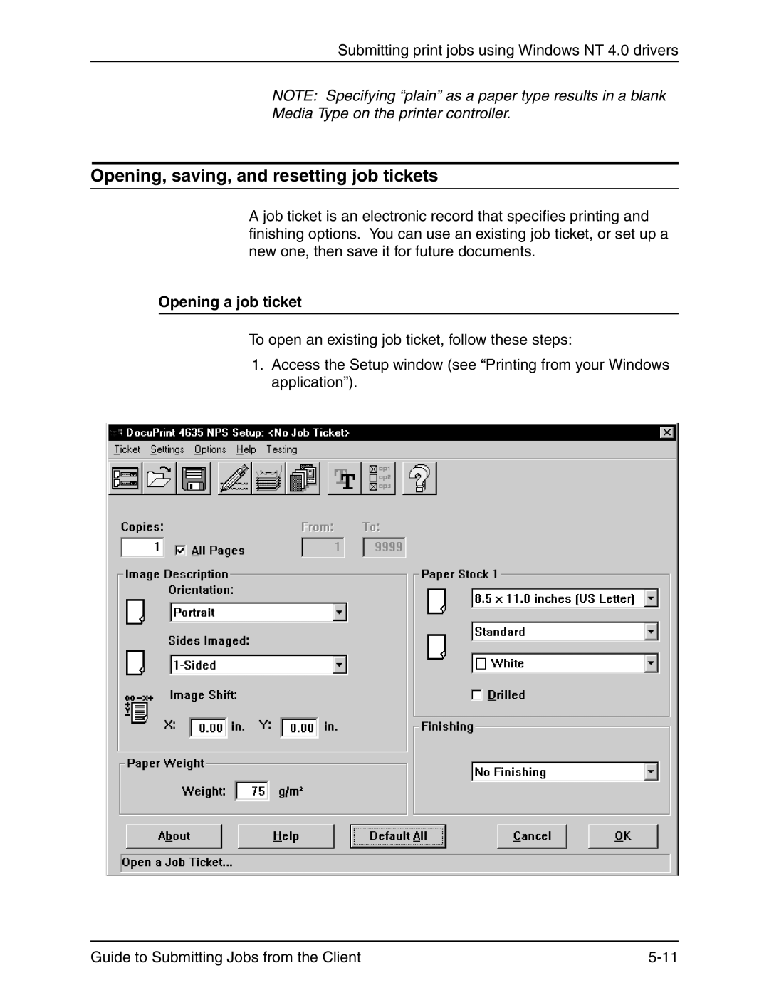 Xerox 721P90350 manual Opening, saving, and resetting job tickets, Opening a job ticket 